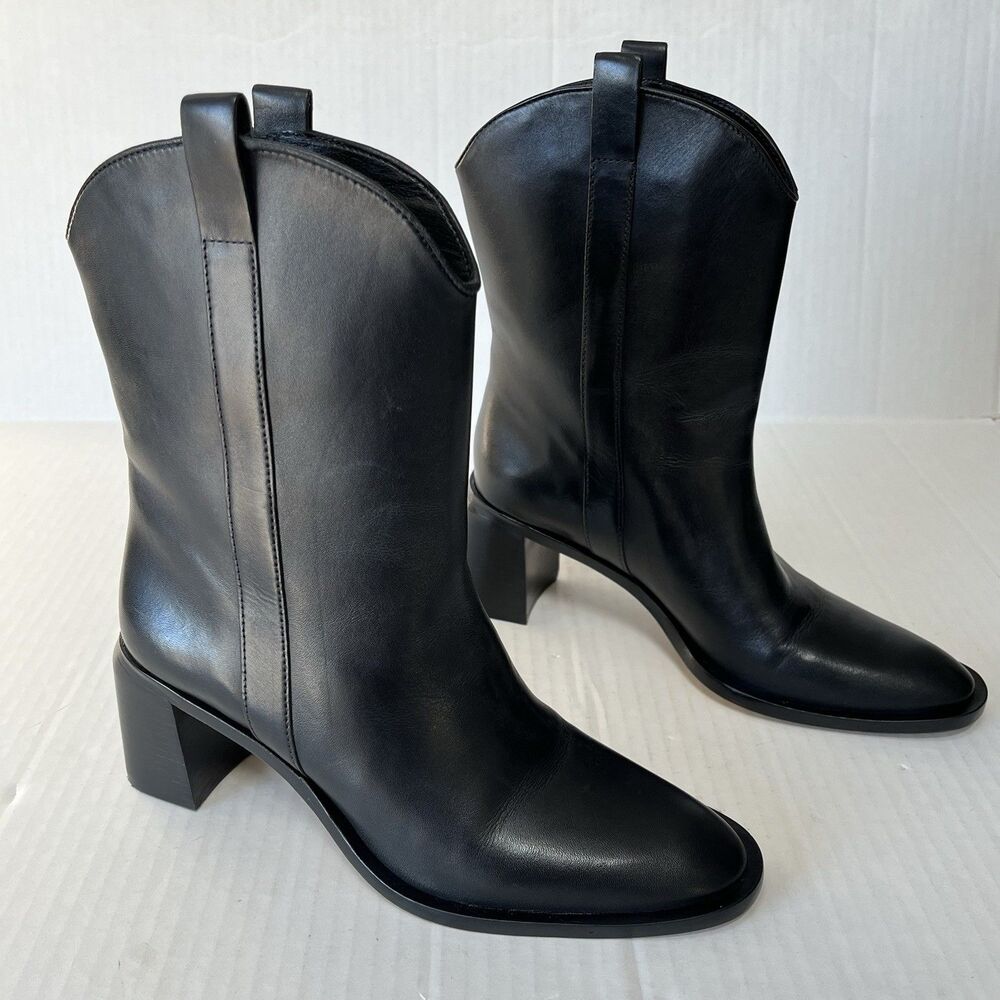 Everlane The Outlaw Black Leather Boot Sz 8 Block Heel Pointed Toe Western Boho